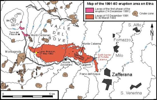 1991-1993 lava flow map