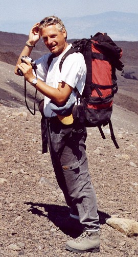 Boris Behncke on Mount Etna, July 2003 (taken by Catherine Lemercier)